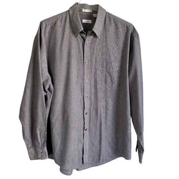 Van Heusen Wrinkle-Free Long Sleeve Button Down Shirt Black White Men's Large - Picture 2 of 7